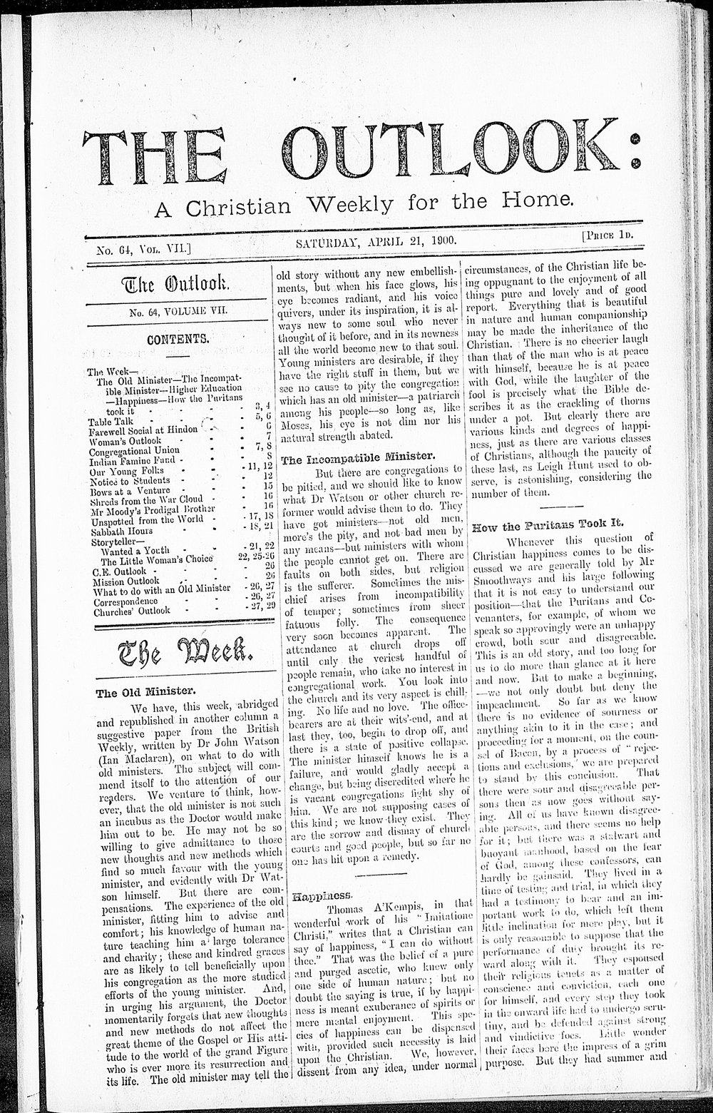The Outlook: 21st April 1900