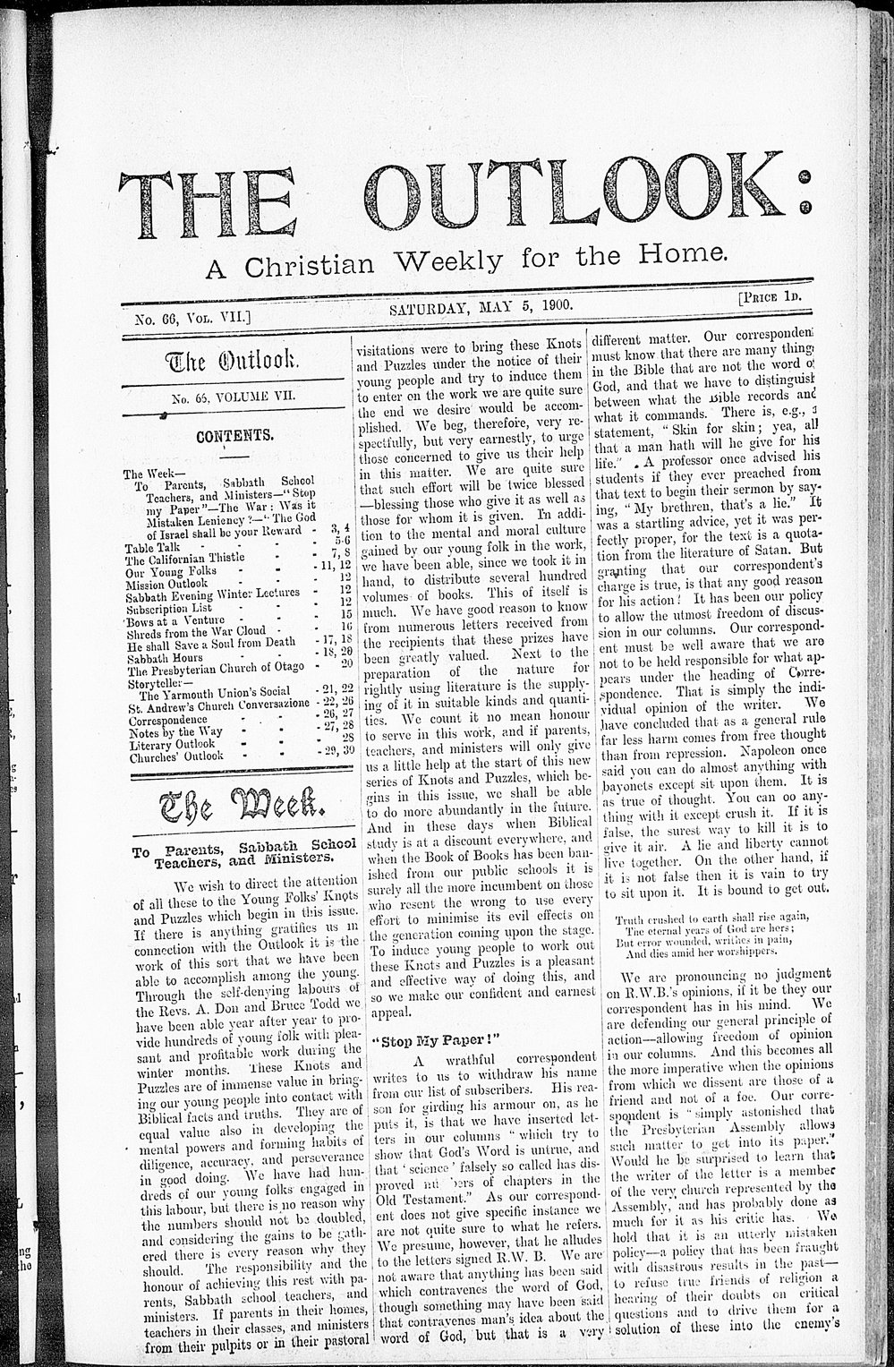 The Outlook: 5th May 1900