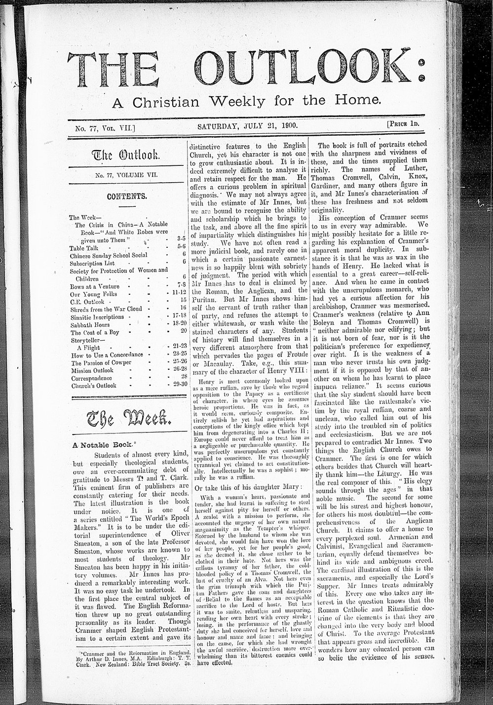 The Outlook: 21st July 1900