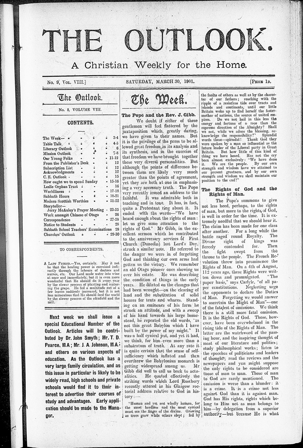 The Outlook: 30th March 1901