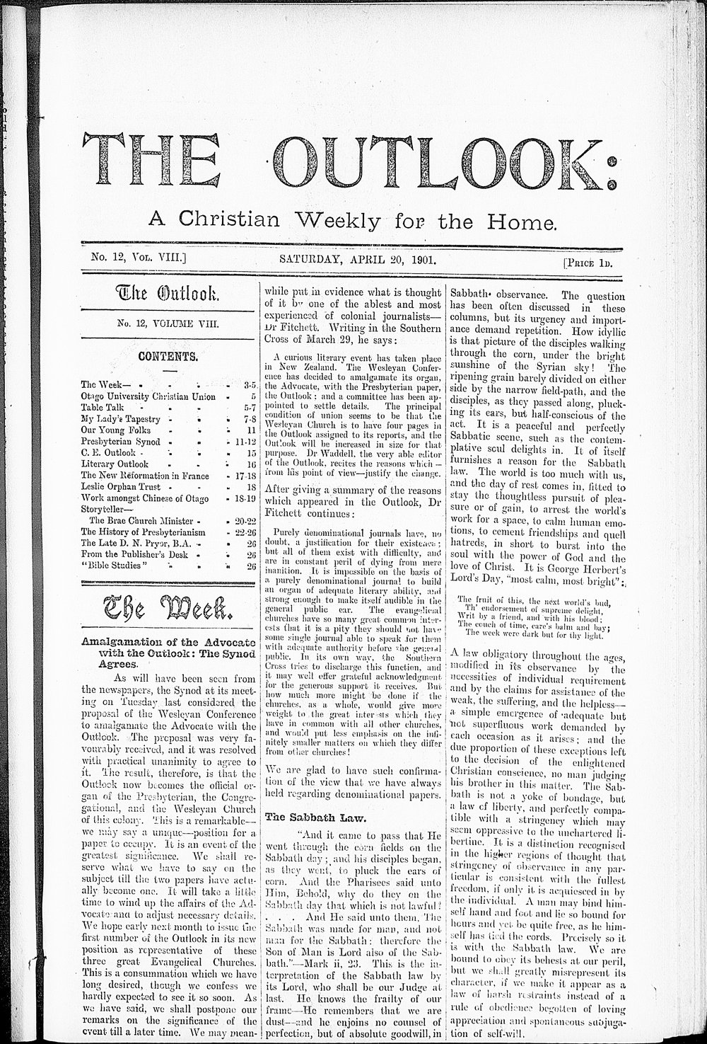 The Outlook: 20th April 1901
