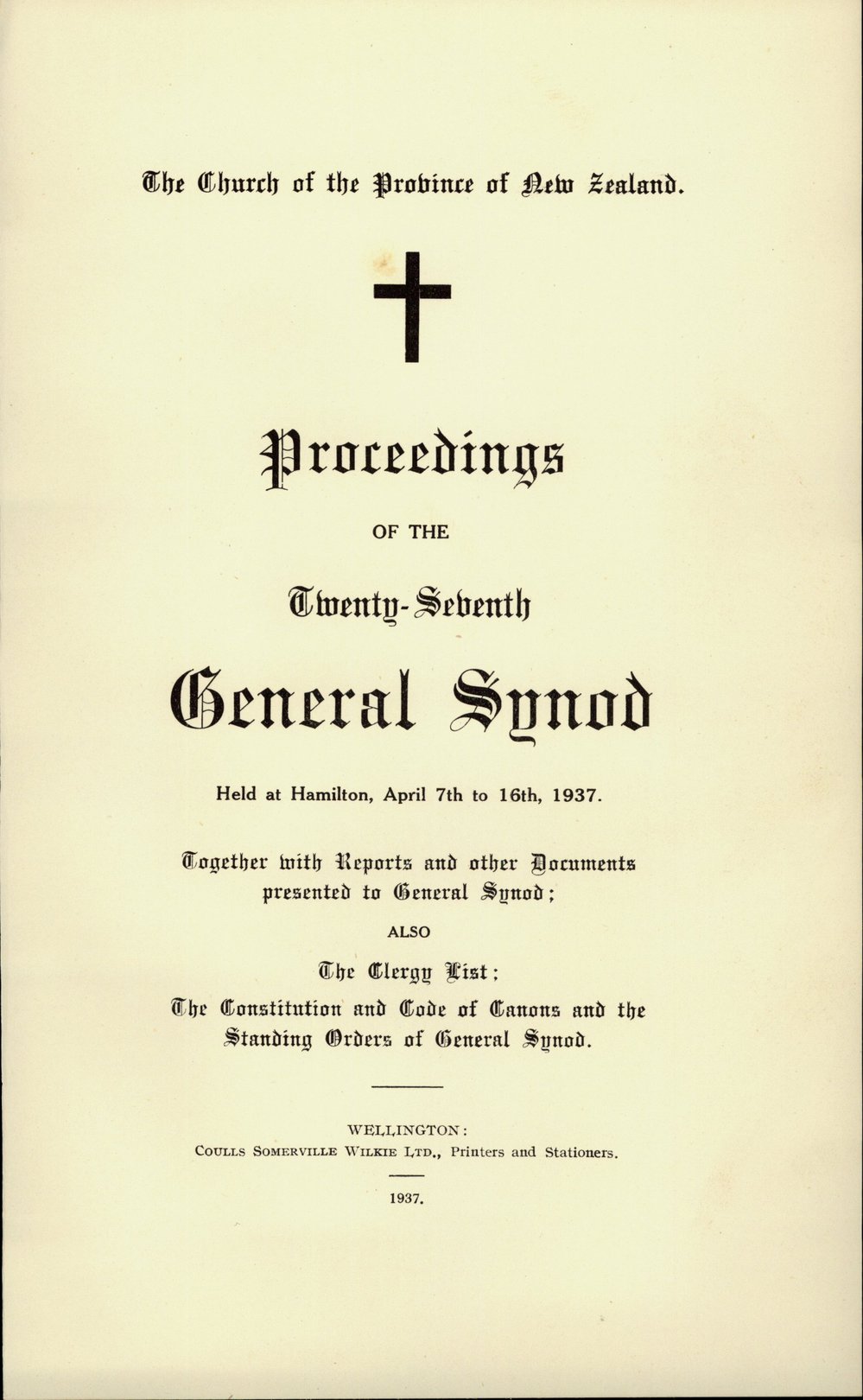 Proceedings of the General Synod: 27th General Synod, 1937