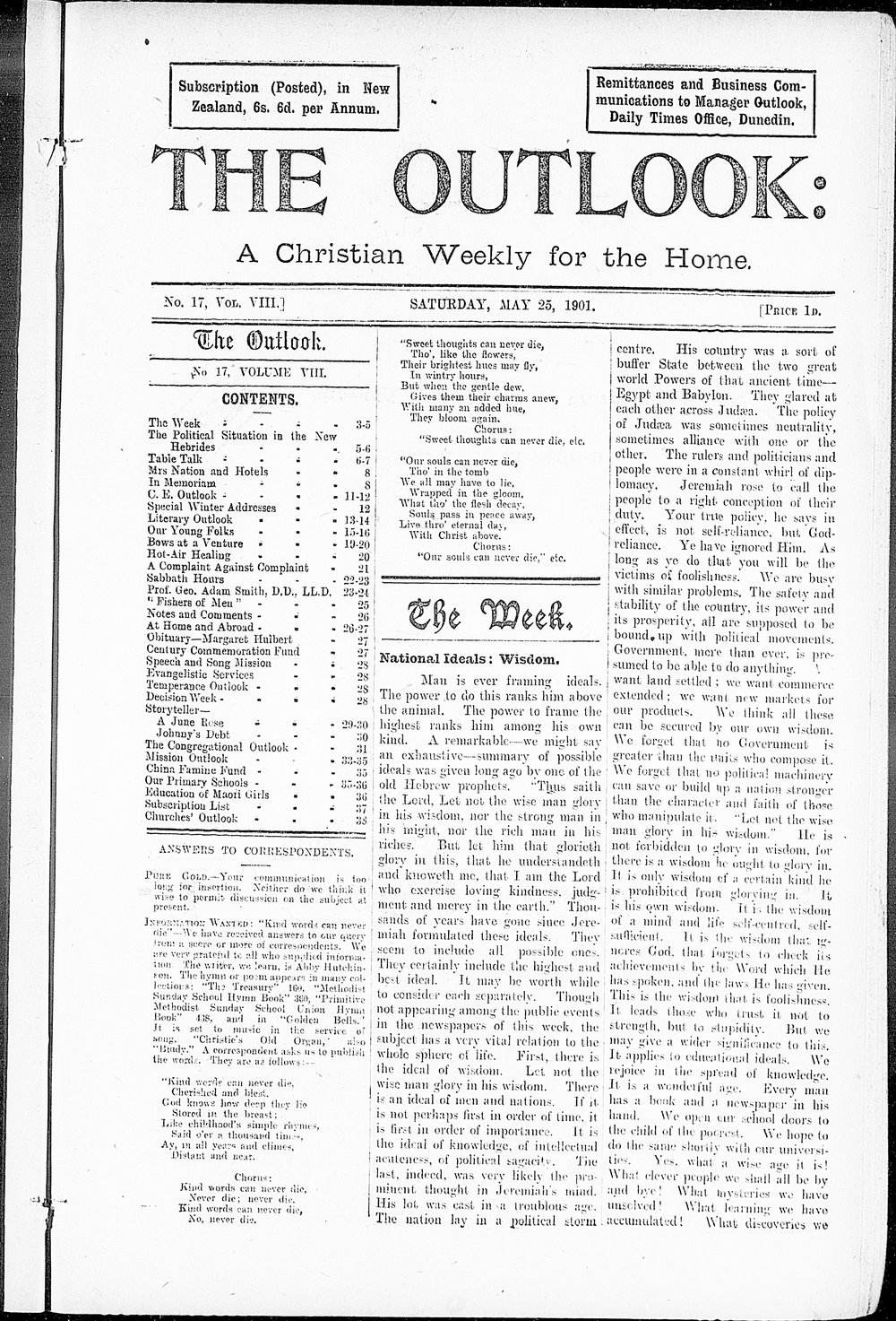 The Outlook: 25th May 1901