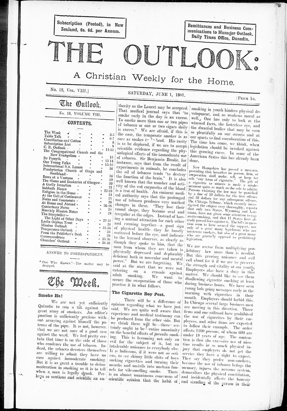 The Outlook: 1st June 1901