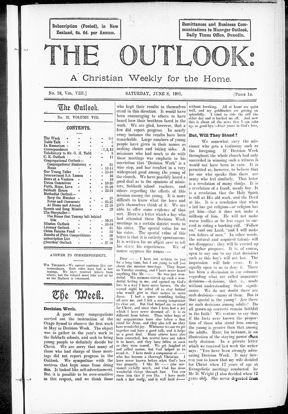 The Outlook: 8th June 1901