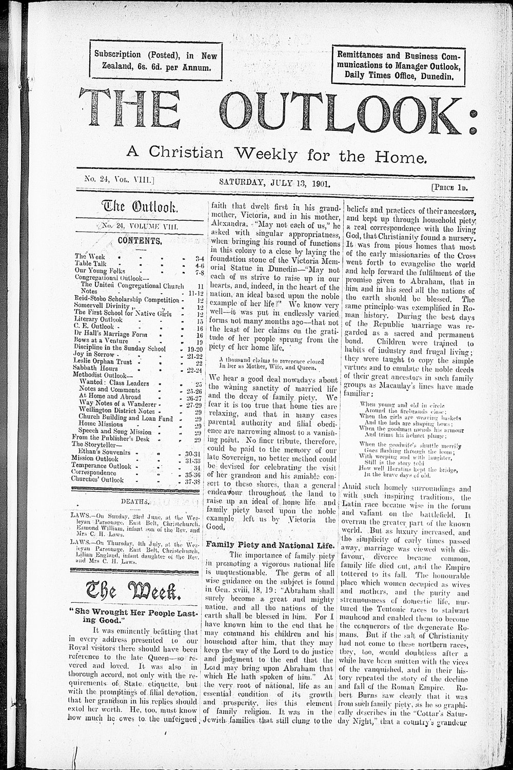 The Outlook: 13th July 1901