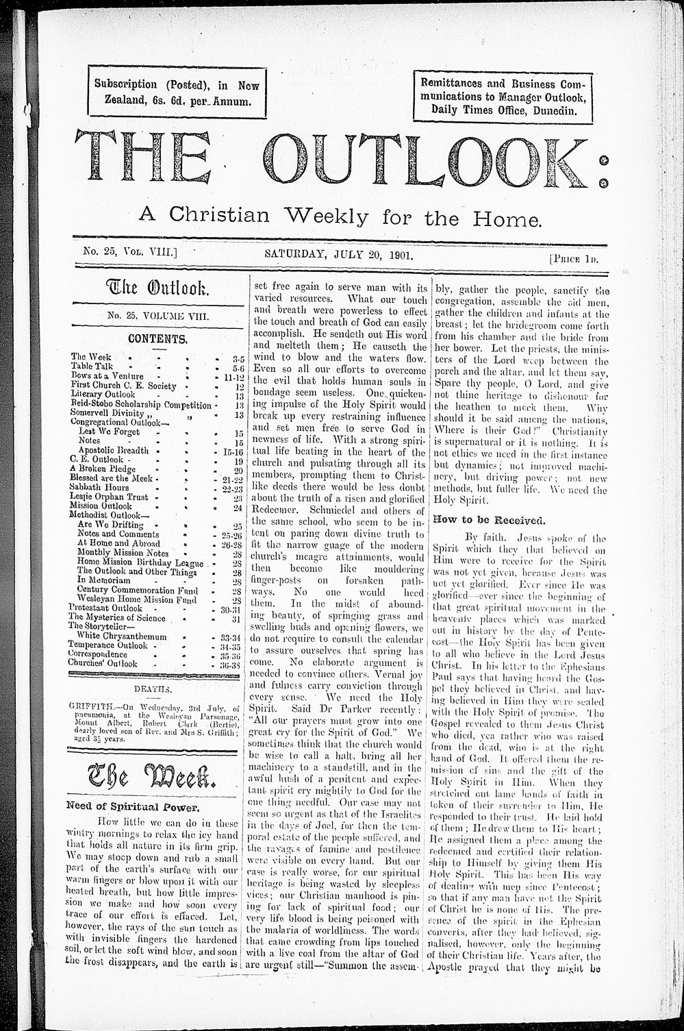 The Outlook: 20th July 1901