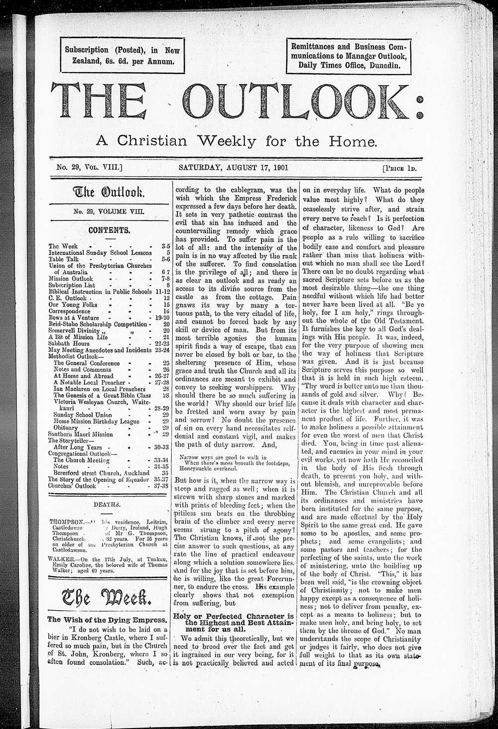 The Outlook: 17th August 1901