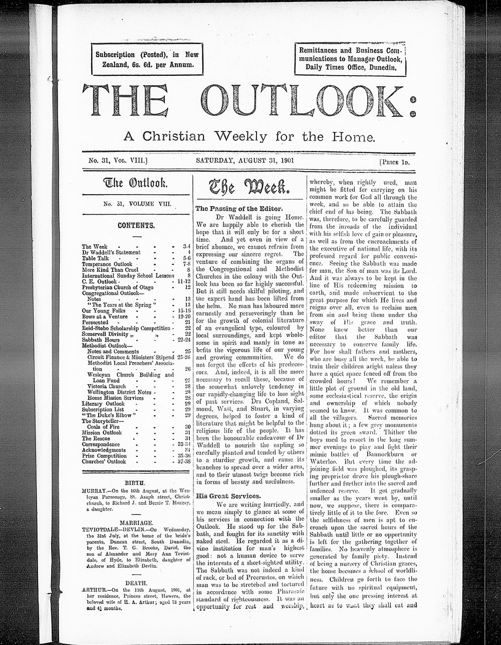 The Outlook: 31st August 1901