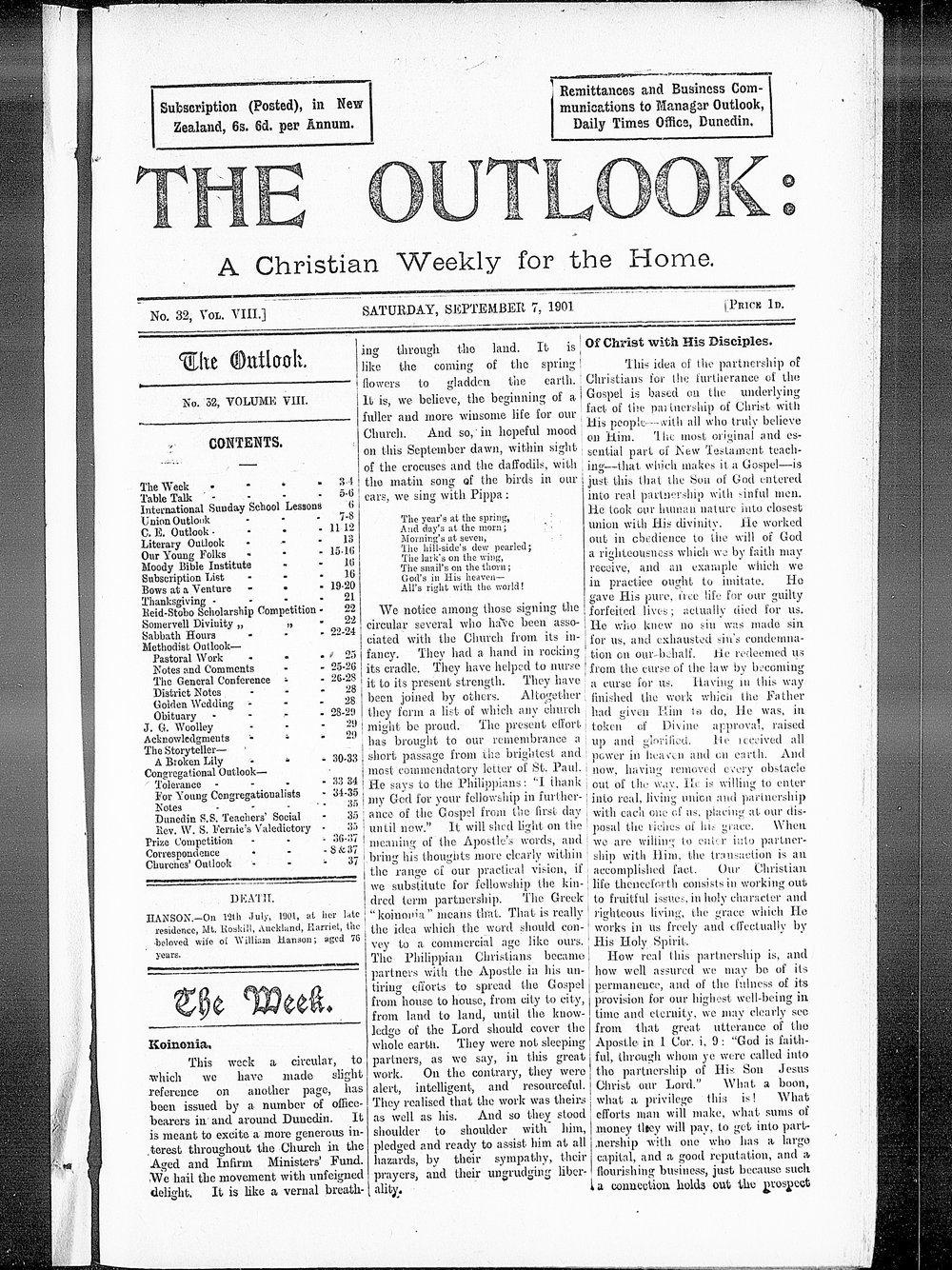 The Outlook: 7th September 1901