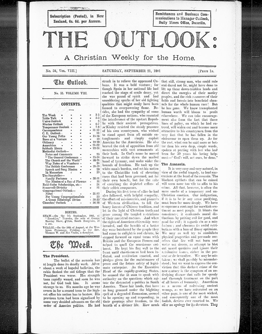 The Outlook: 21st September 1901