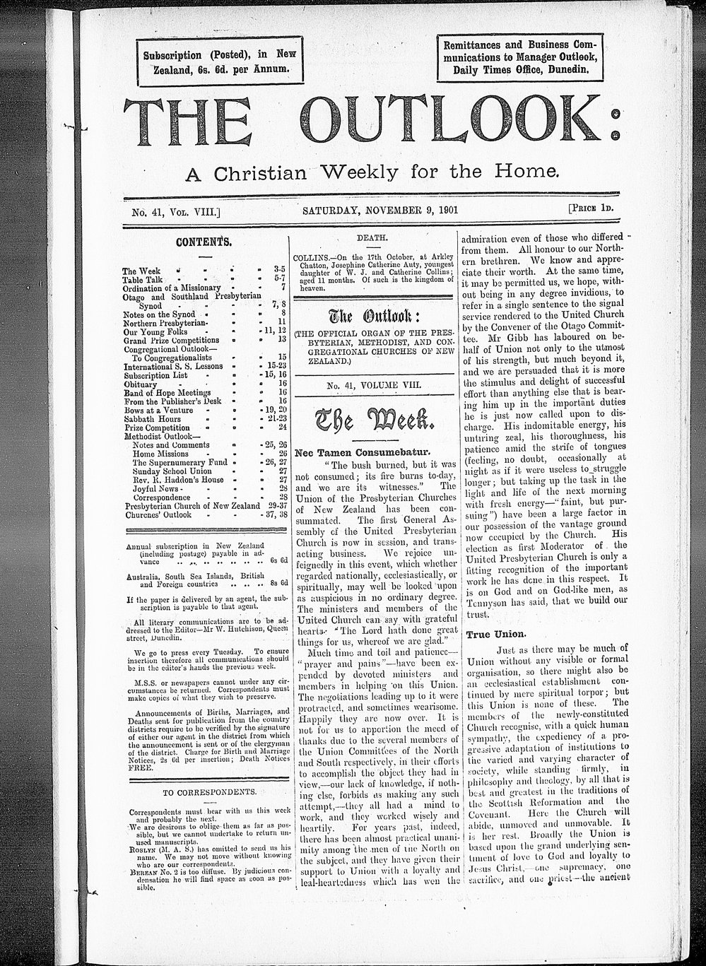 The Outlook: 9th November 1901