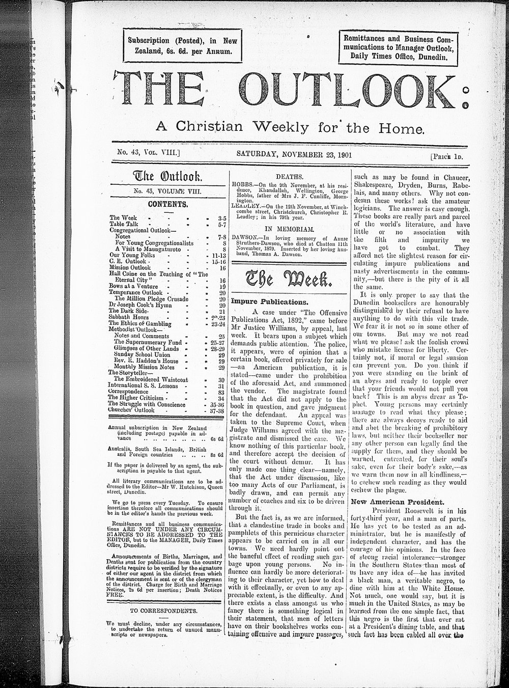 The Outlook: 23rd November 1901