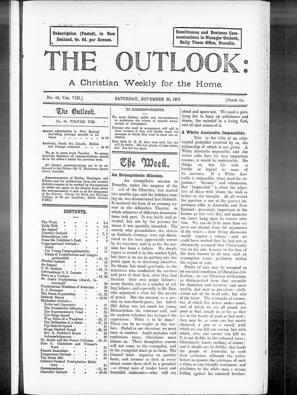 The Outlook: 30th November 1901