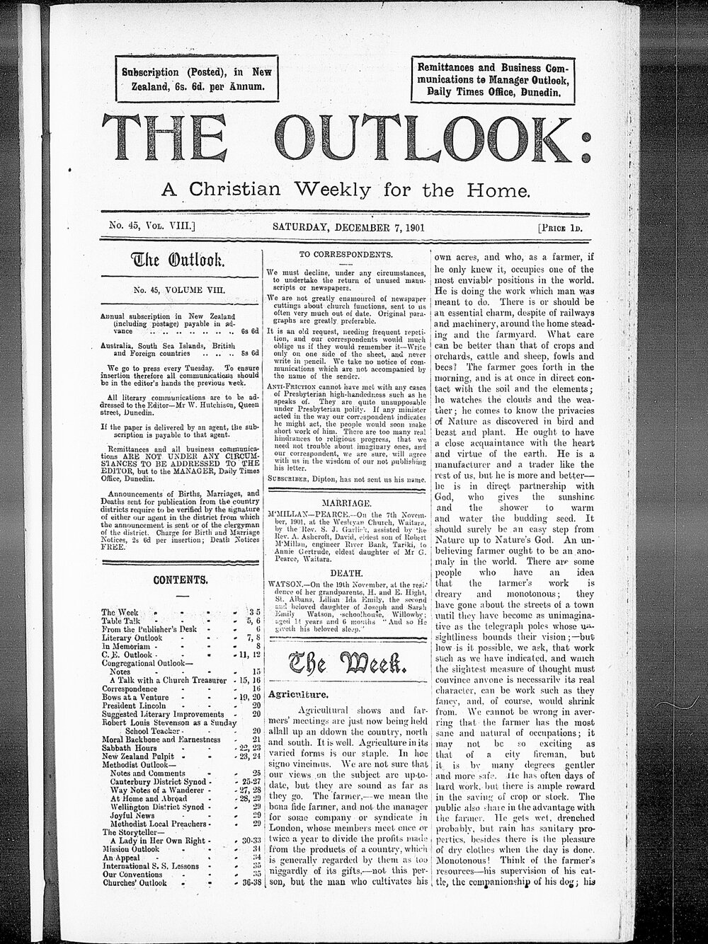 The Outlook: 7th December 1901