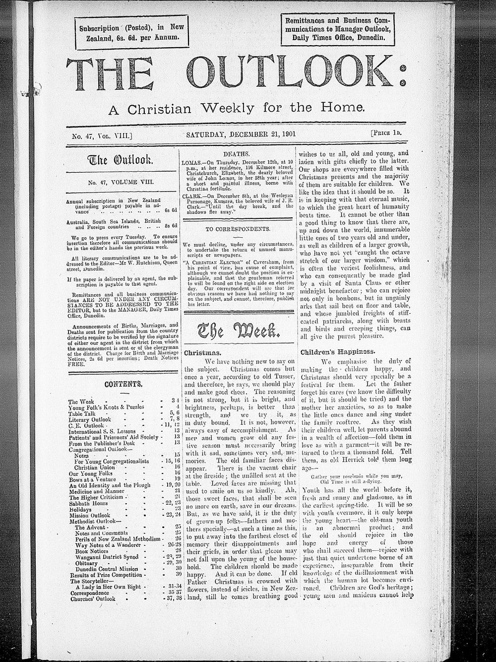 The Outlook: 21st December 1901