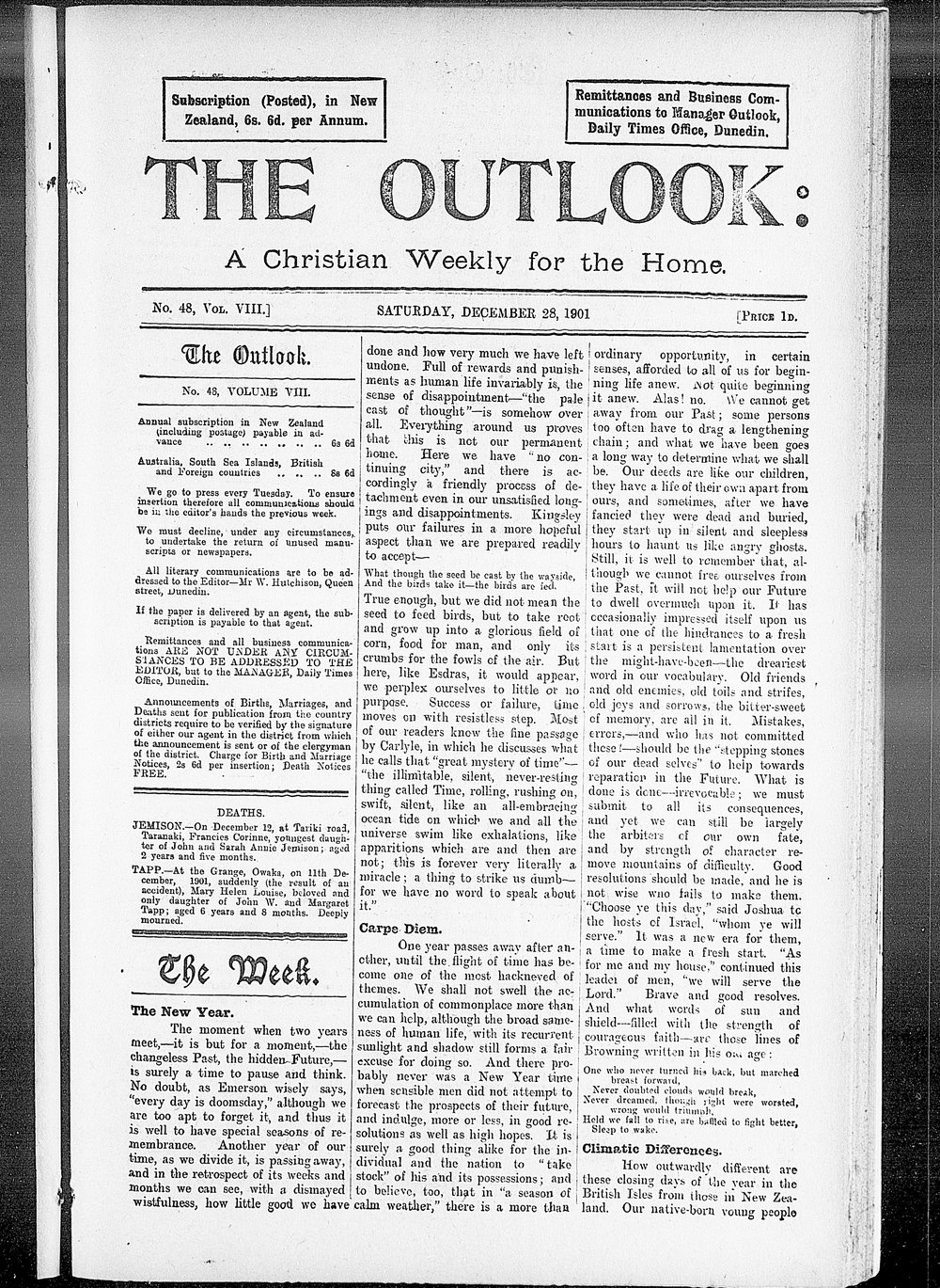 The Outlook: 28th December 1901
