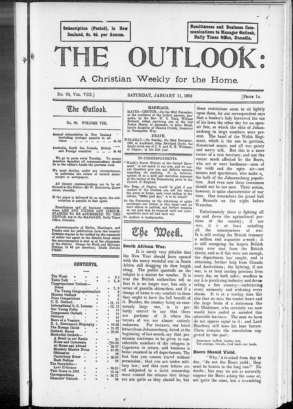 The Outlook: 11th January 1902