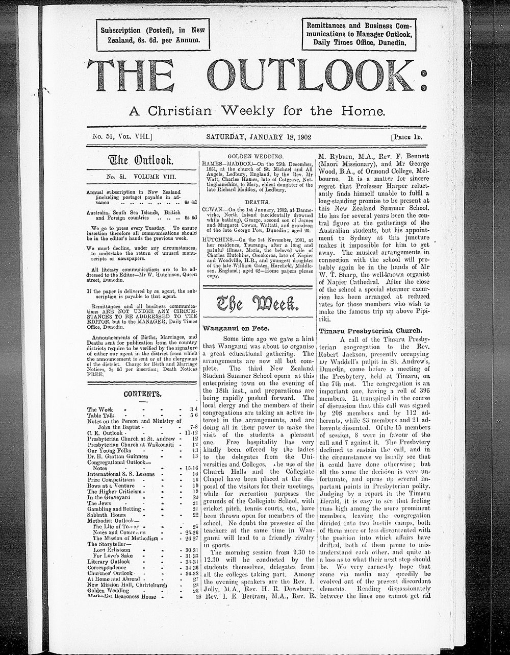 The Outlook: 18th January 1902