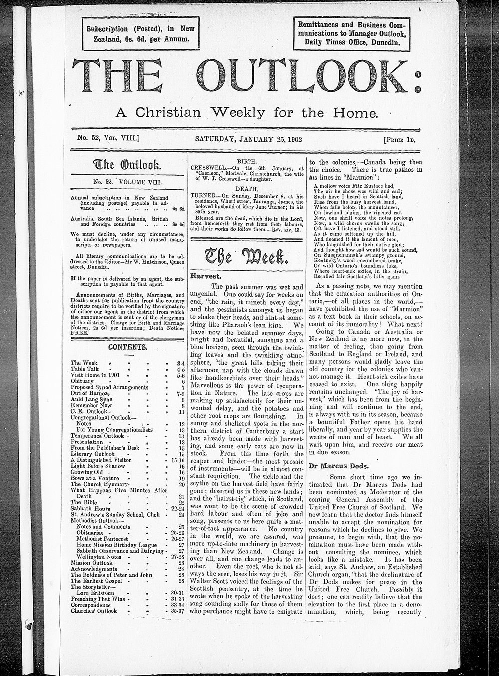 The Outlook: 25th January 1902
