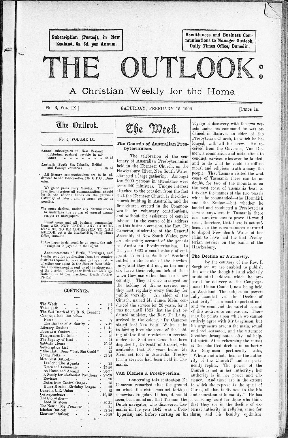 The Outlook: 15th February 1902
