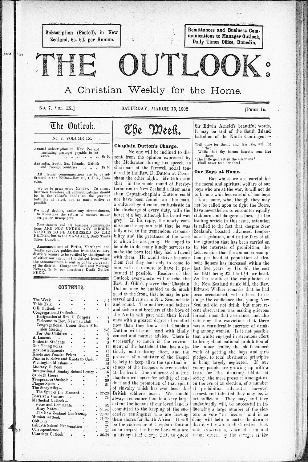 The Outlook: 15th March 1902