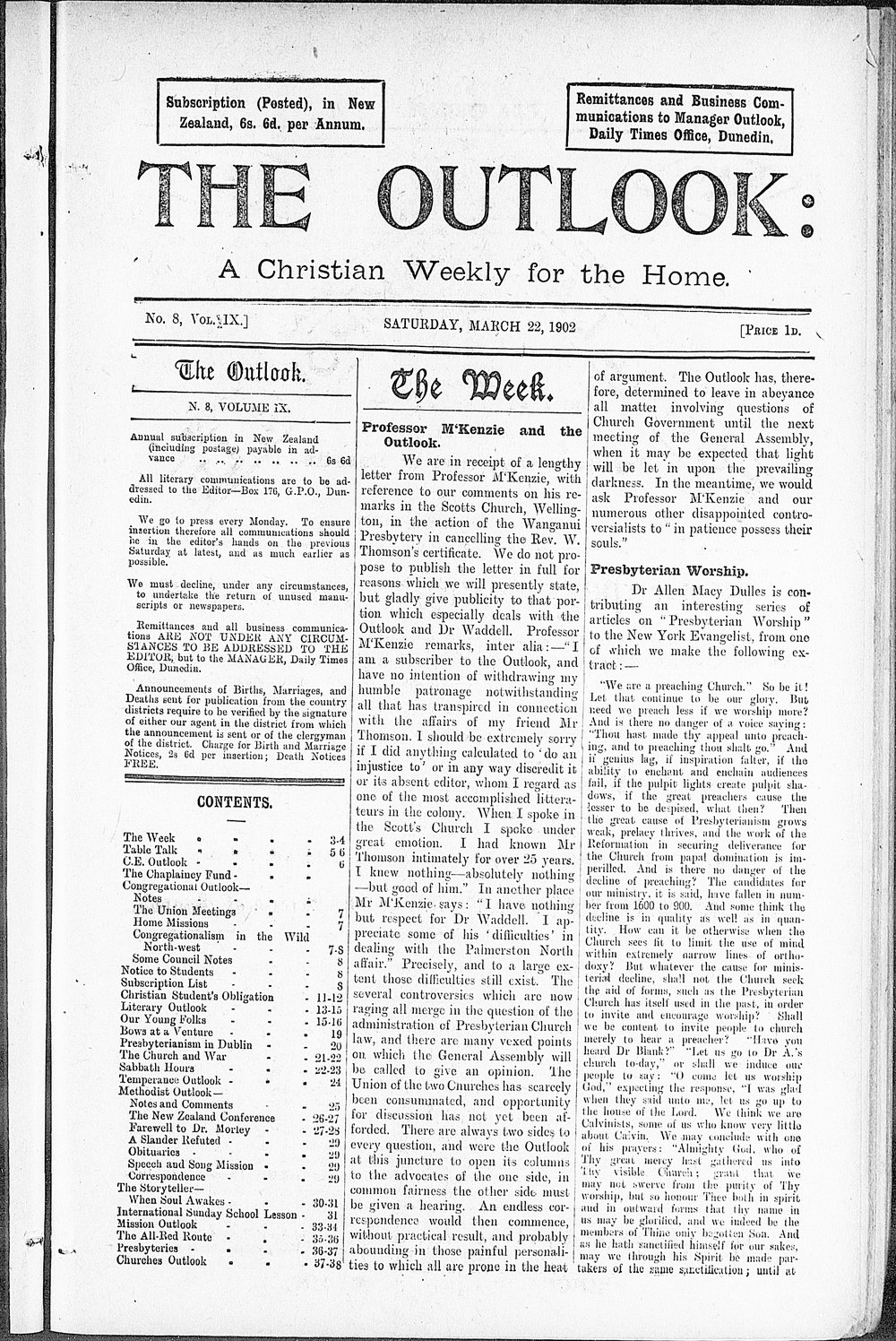 The Outlook: 22nd March 1902