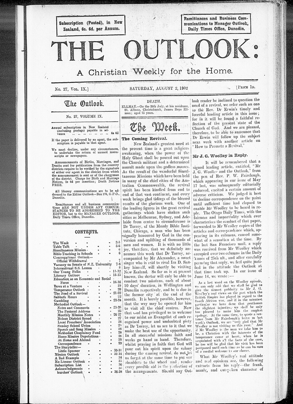 The Outlook: 2nd August 1902