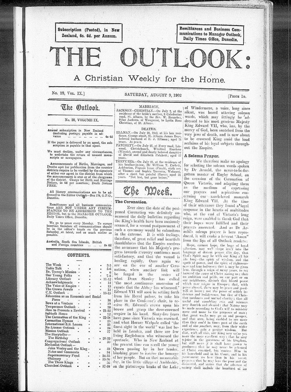 The Outlook: 9th August 1902