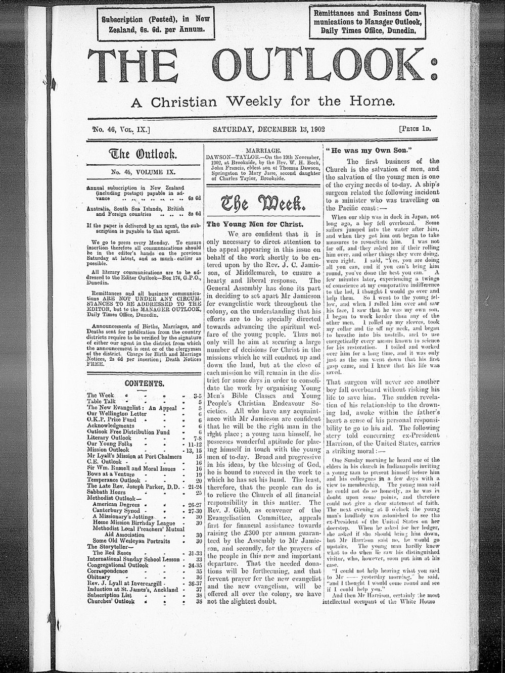 The Outlook: 13th December 1902