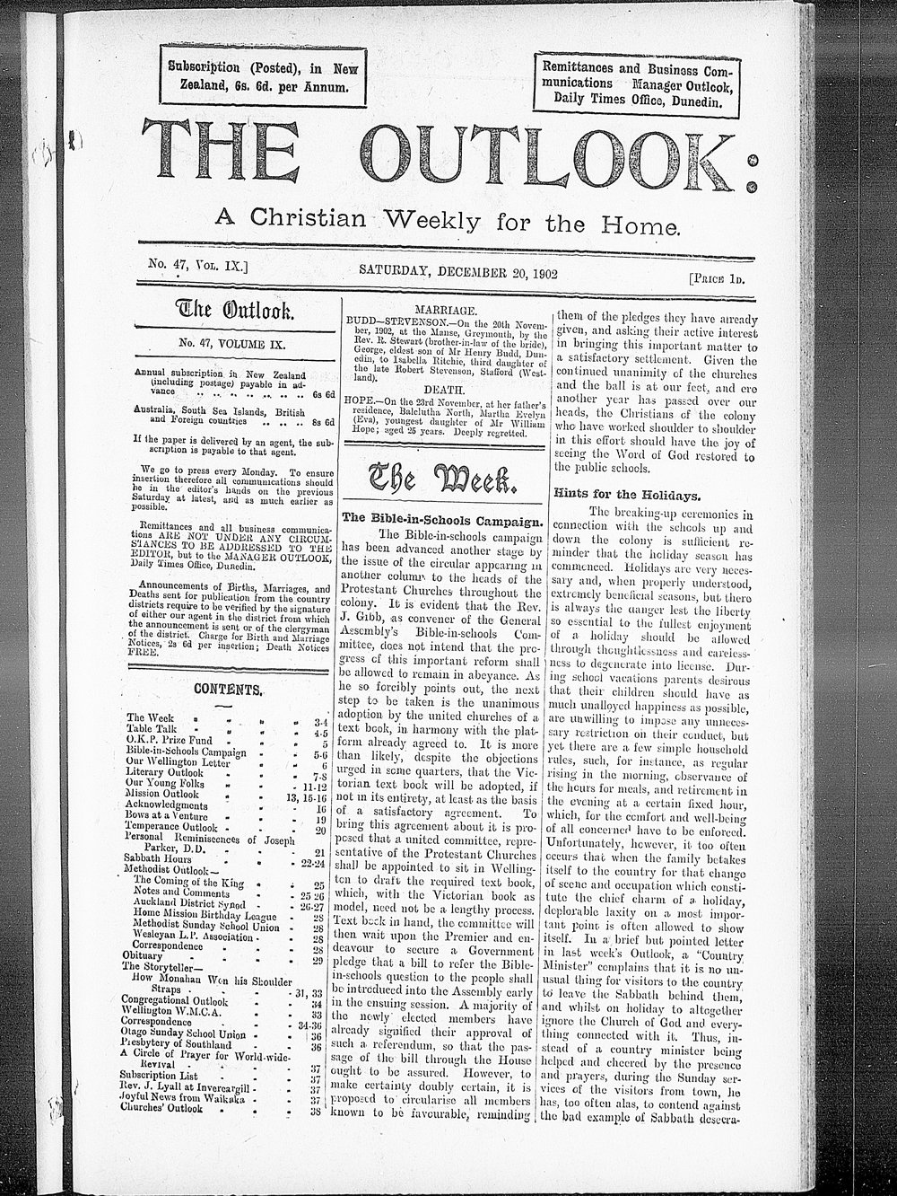 The Outlook: 20th December 1902