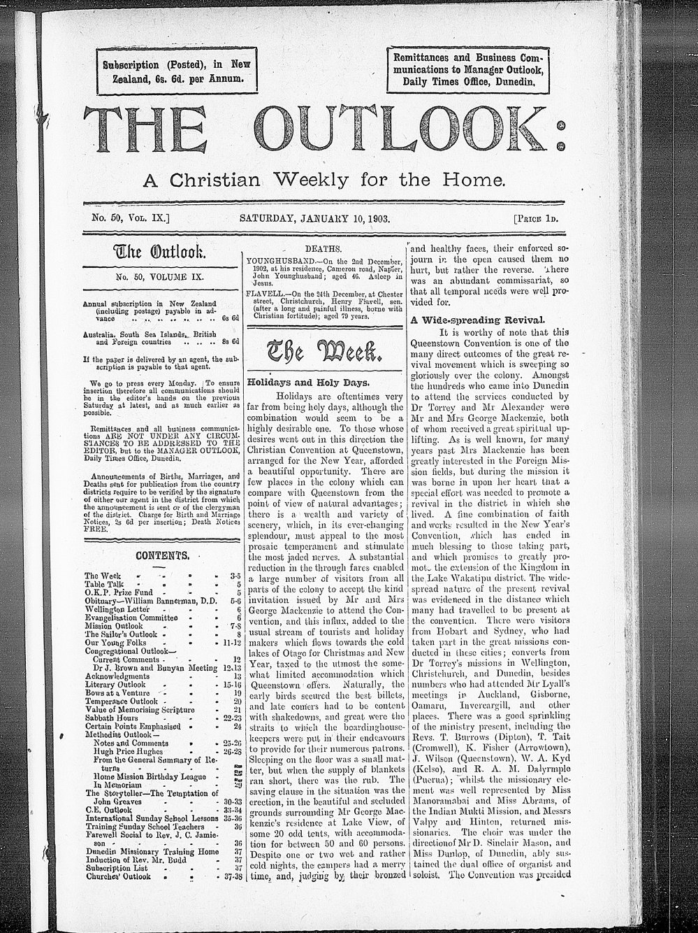 The Outlook: 10th January 1903