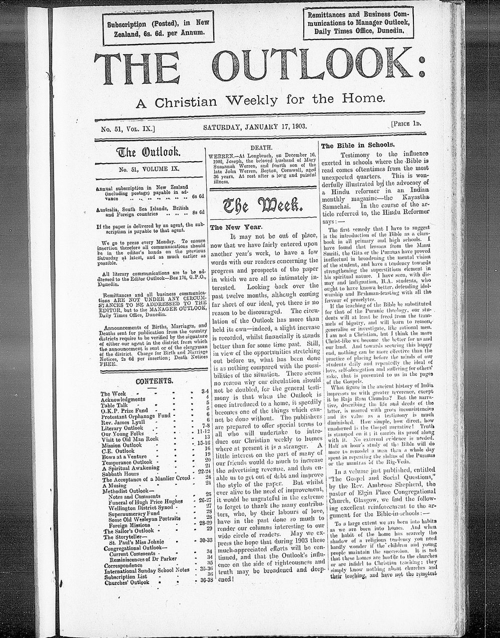 The Outlook: 17th January 1903