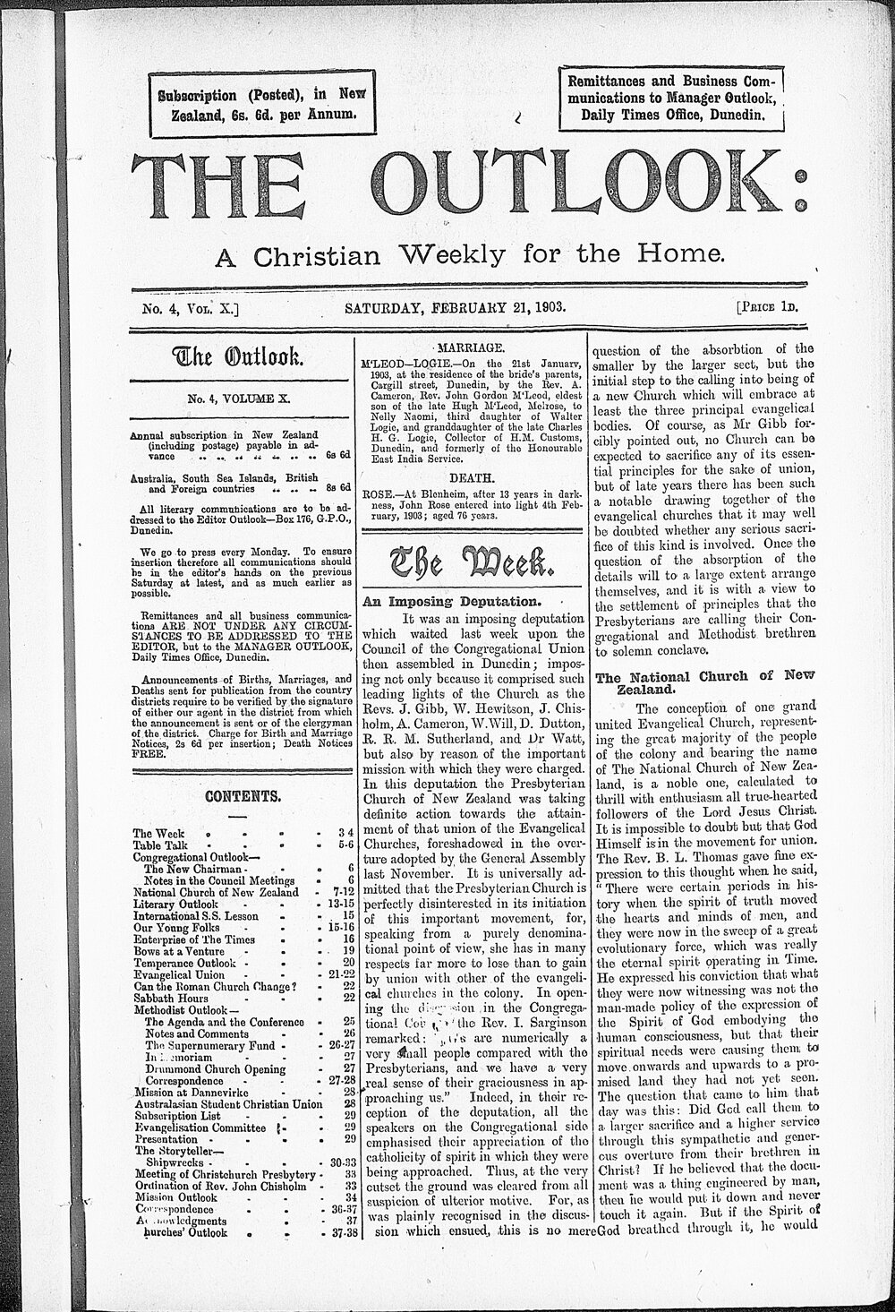 The Outlook: 21st February 1903