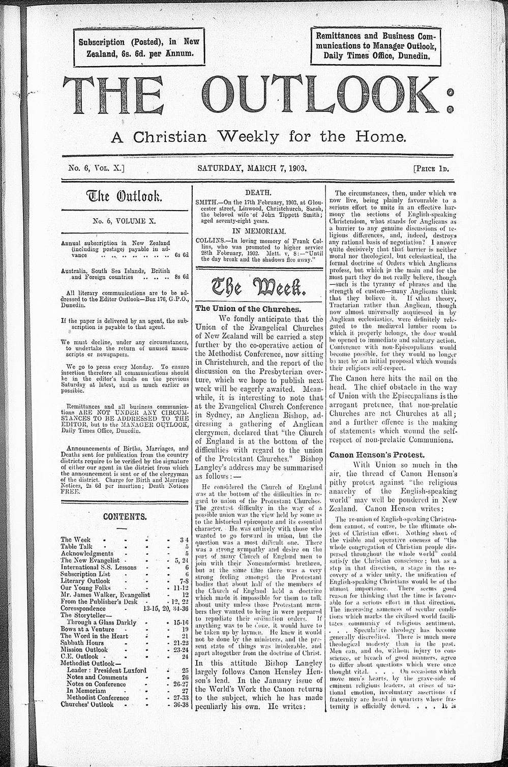 The Outlook: 7th March 1903