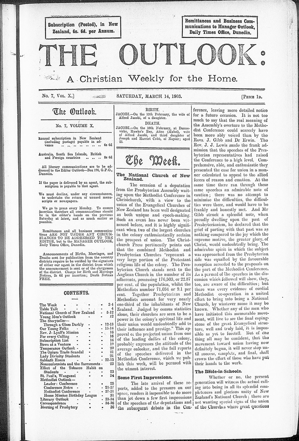 The Outlook: 14th March 1903