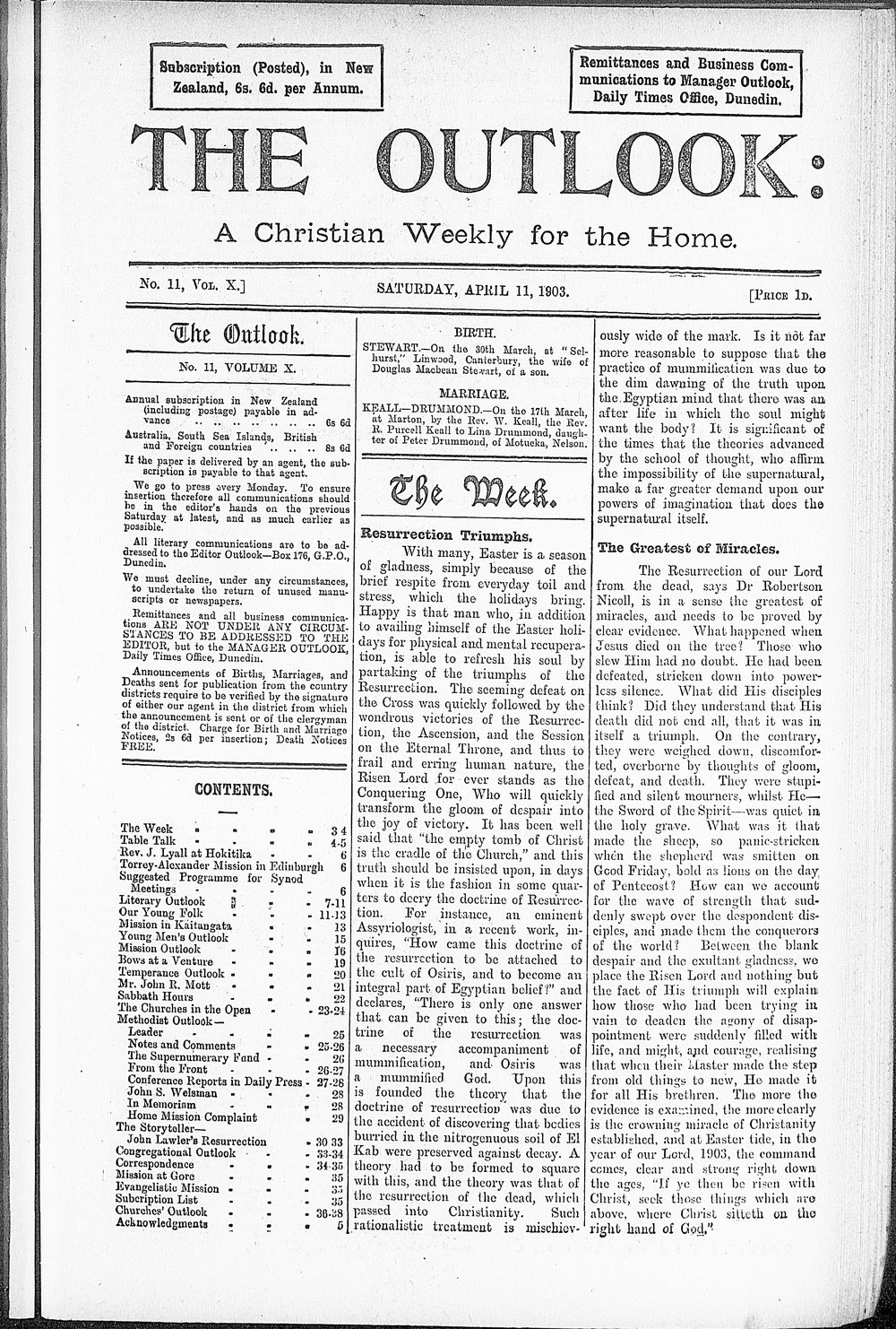 The Outlook: 11th April 1903