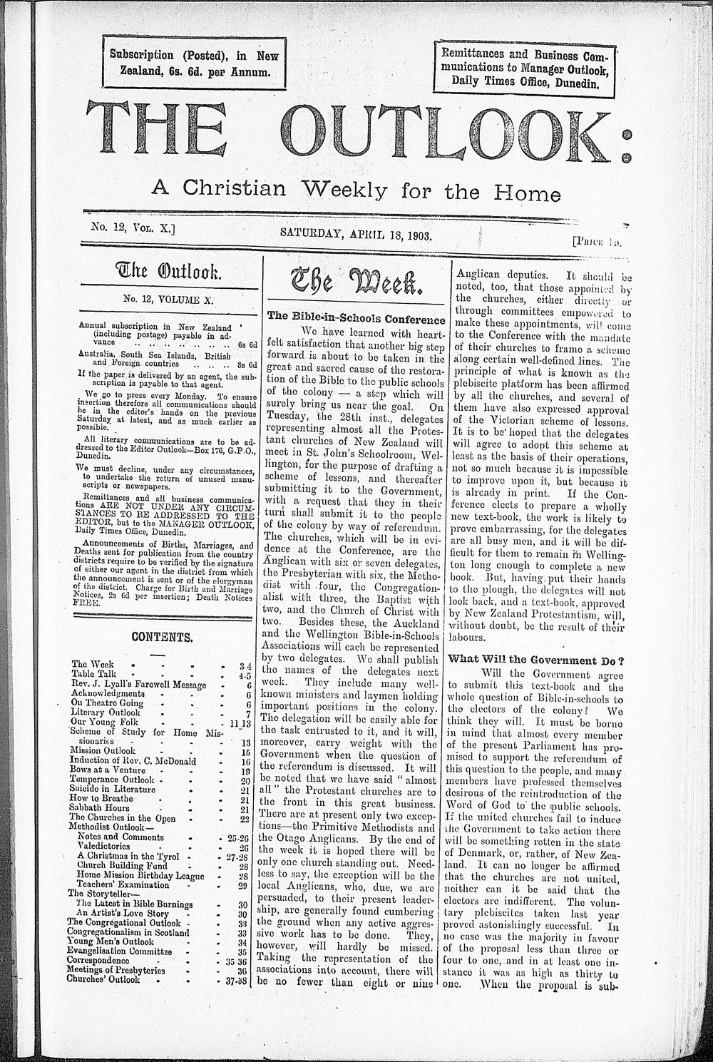 The Outlook: 18th April 1903