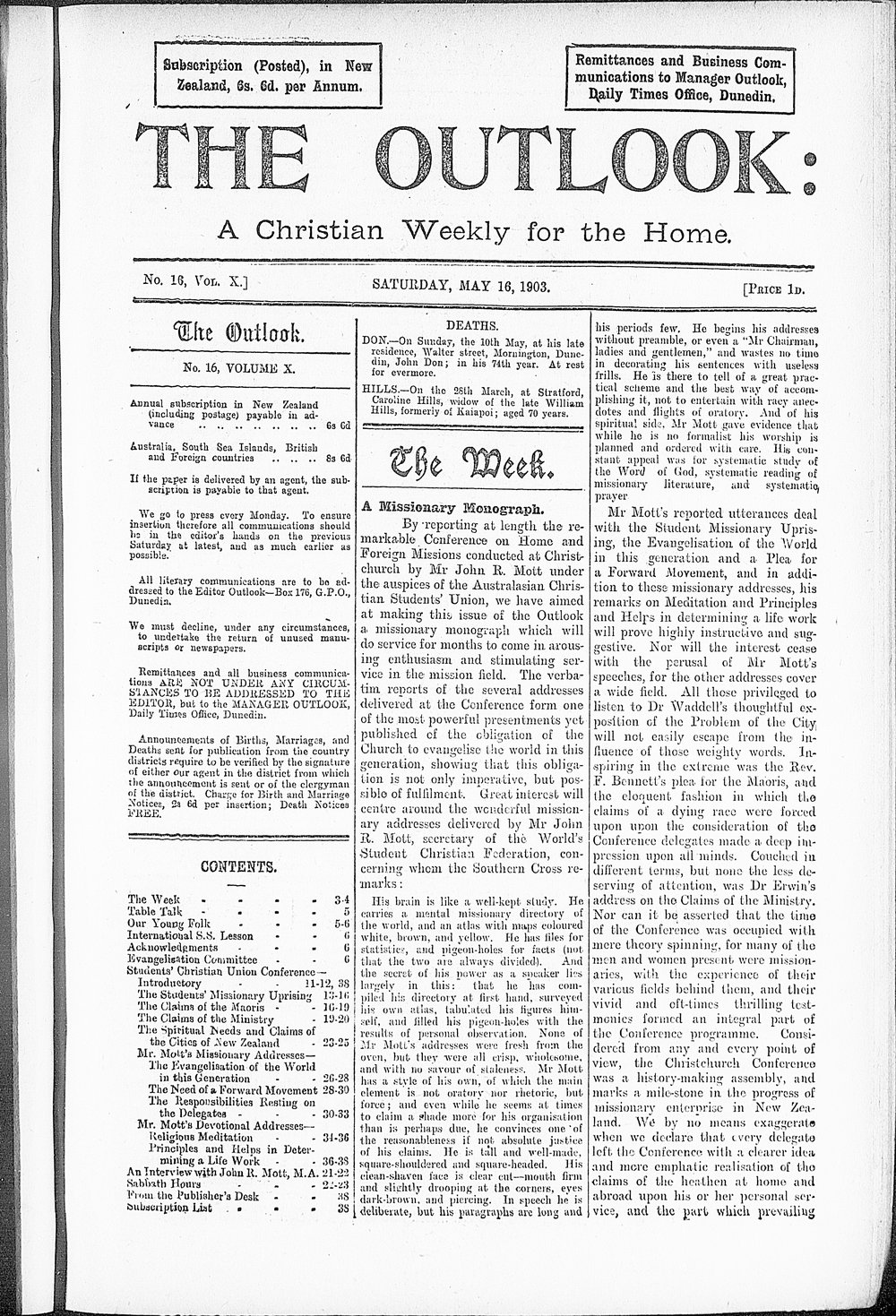 The Outlook: 16th May 1903