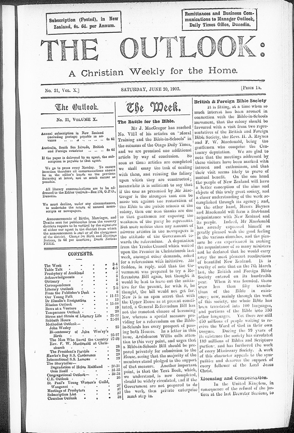 The Outlook: 20th June 1903