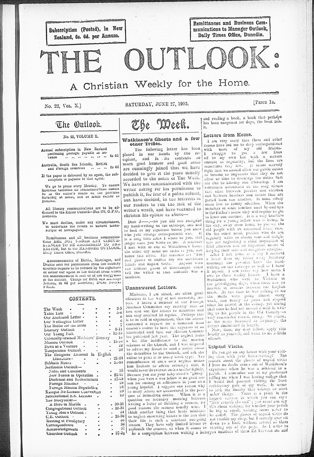 The Outlook: 27th June 1903