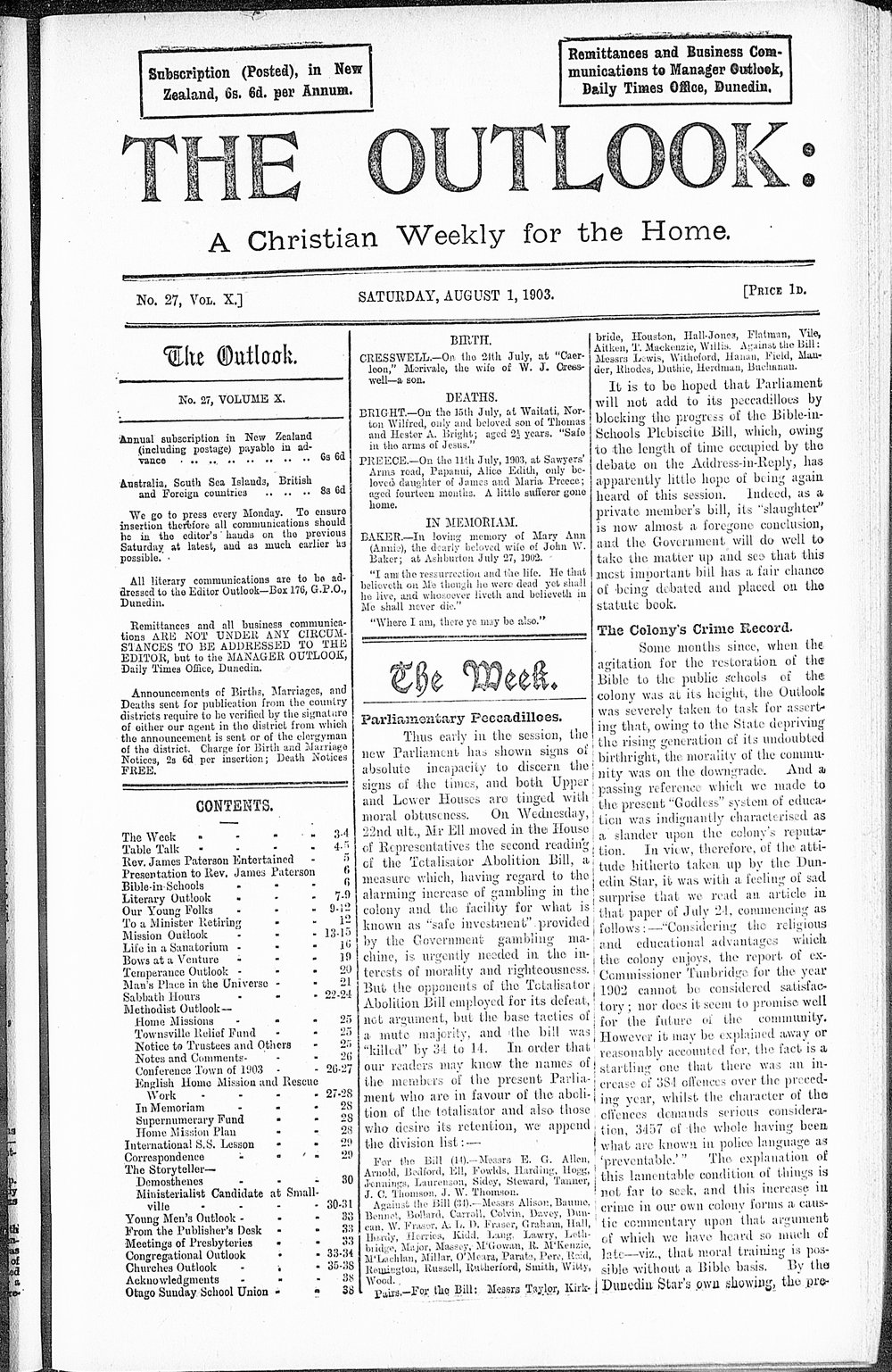 The Outlook: 1st August 1903