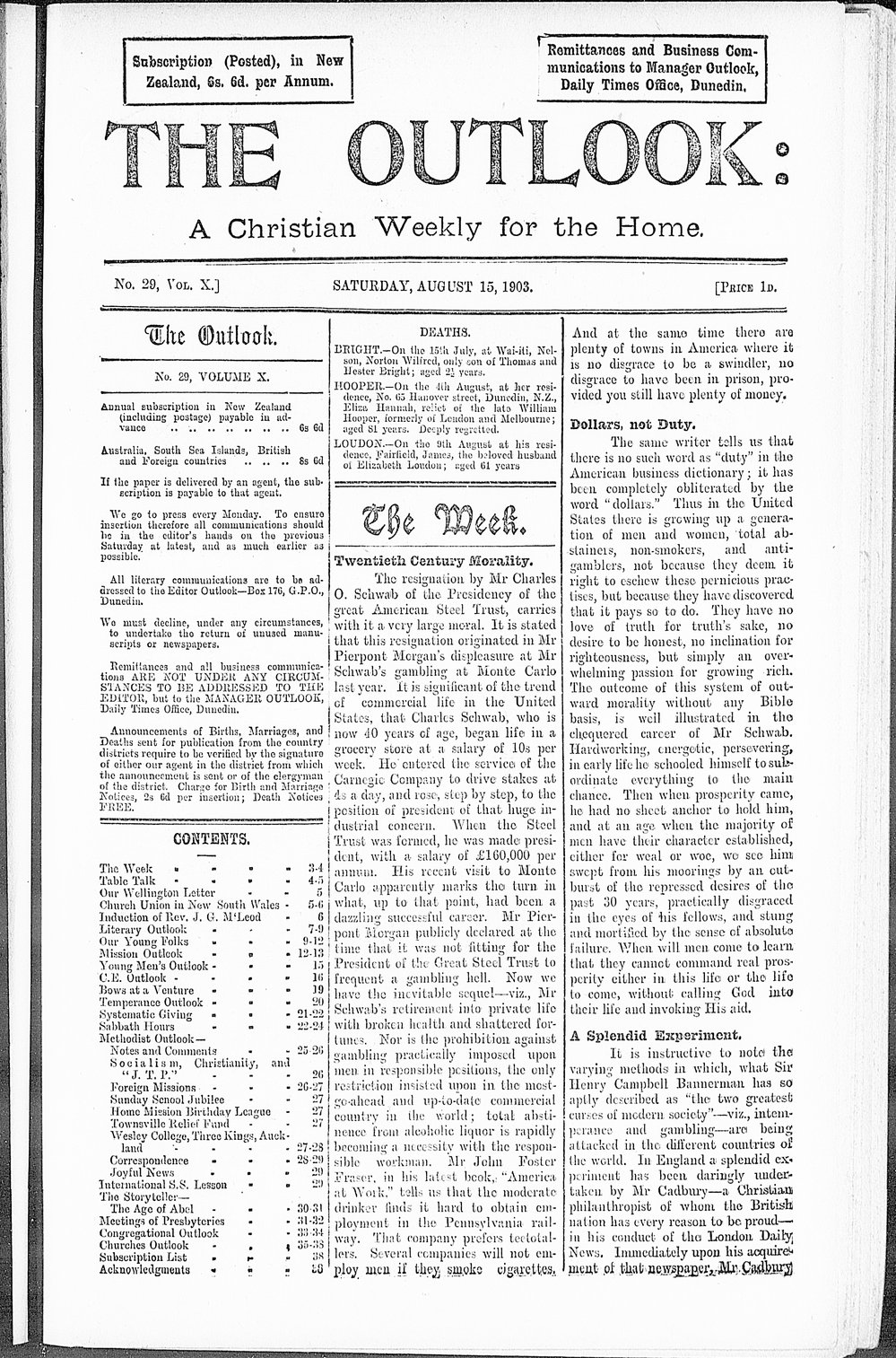 The Outlook: 15th August 1903