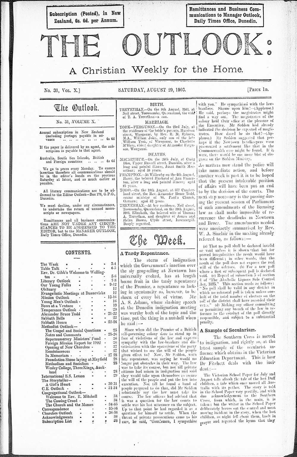 The Outlook: 29th August 1903
