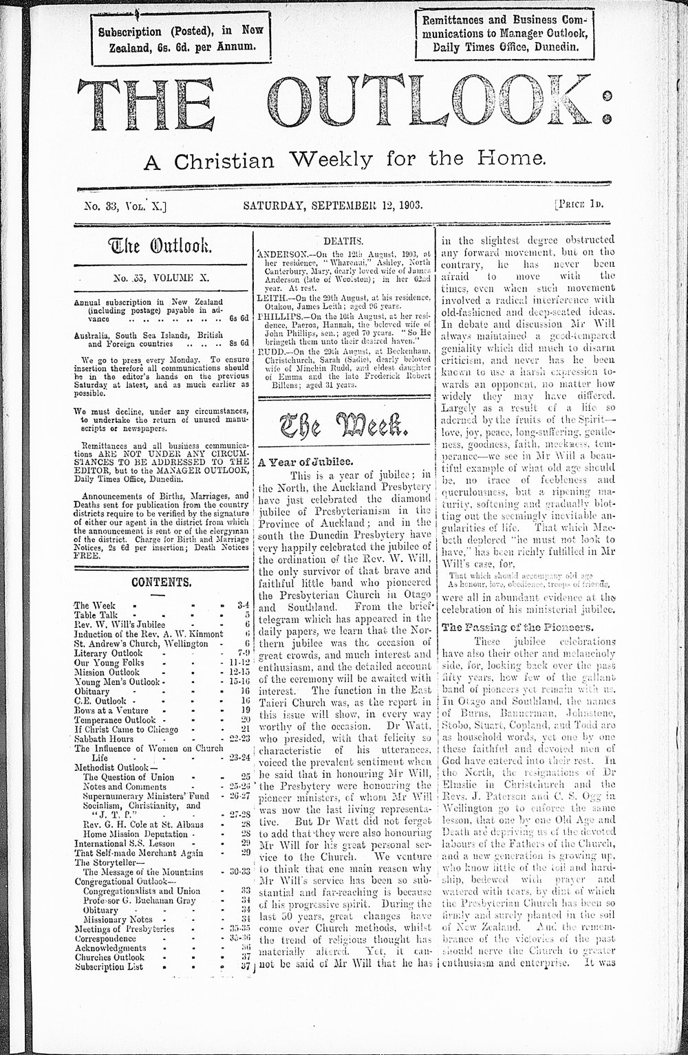 The Outlook: 12th September 1903