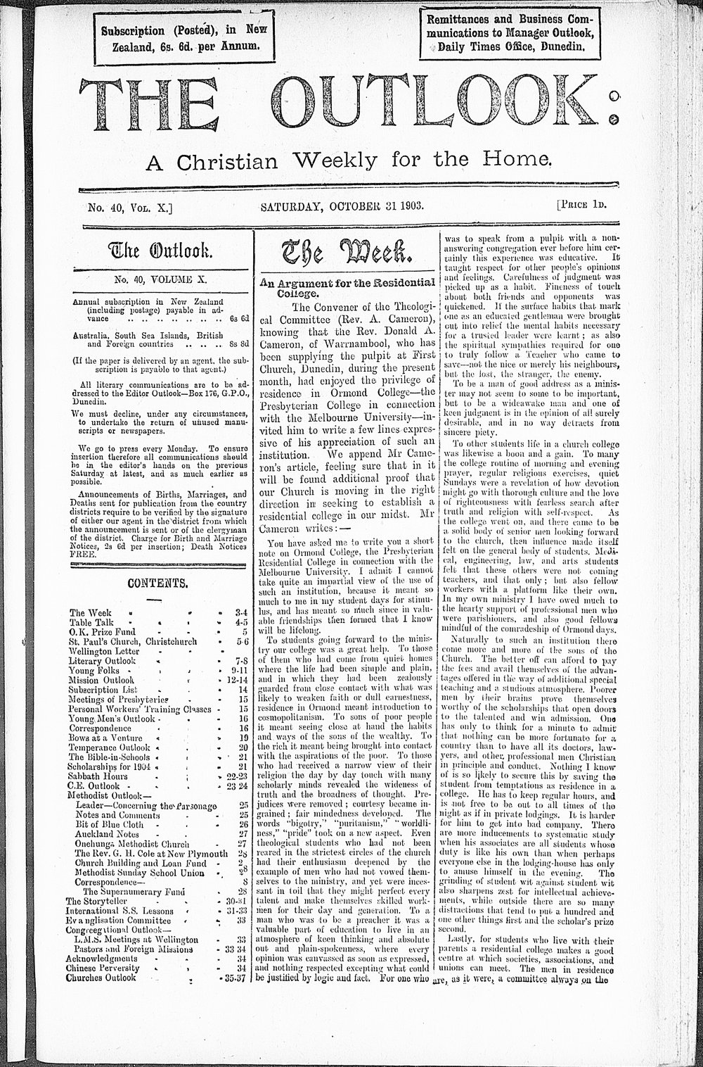 The Outlook: 31st October 1903
