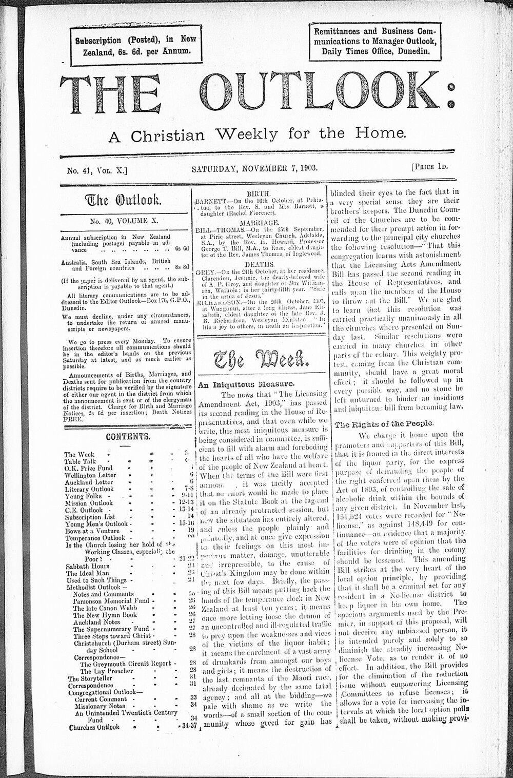 The Outlook: 7th November 1903