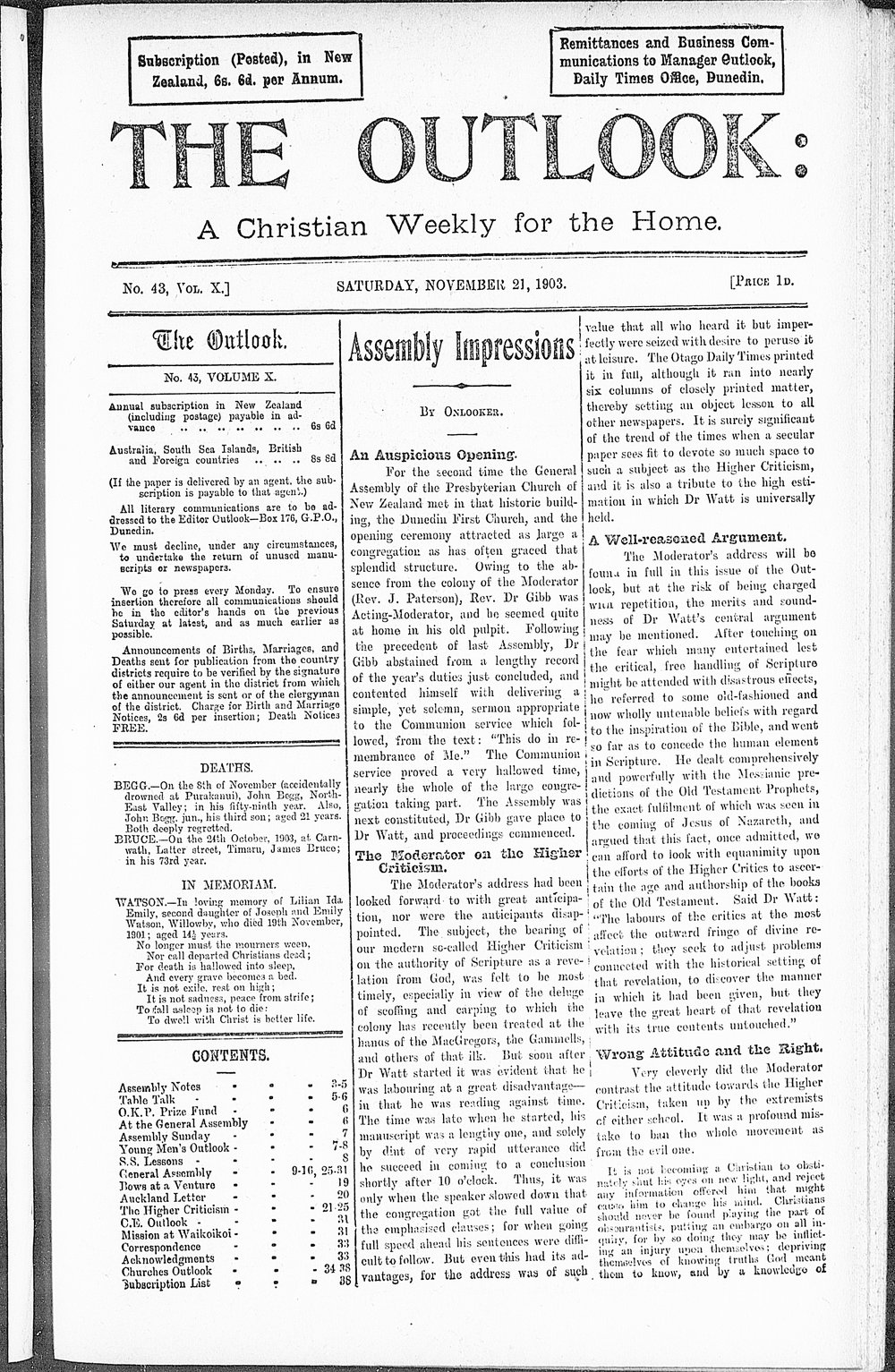 The Outlook: 21st November 1903