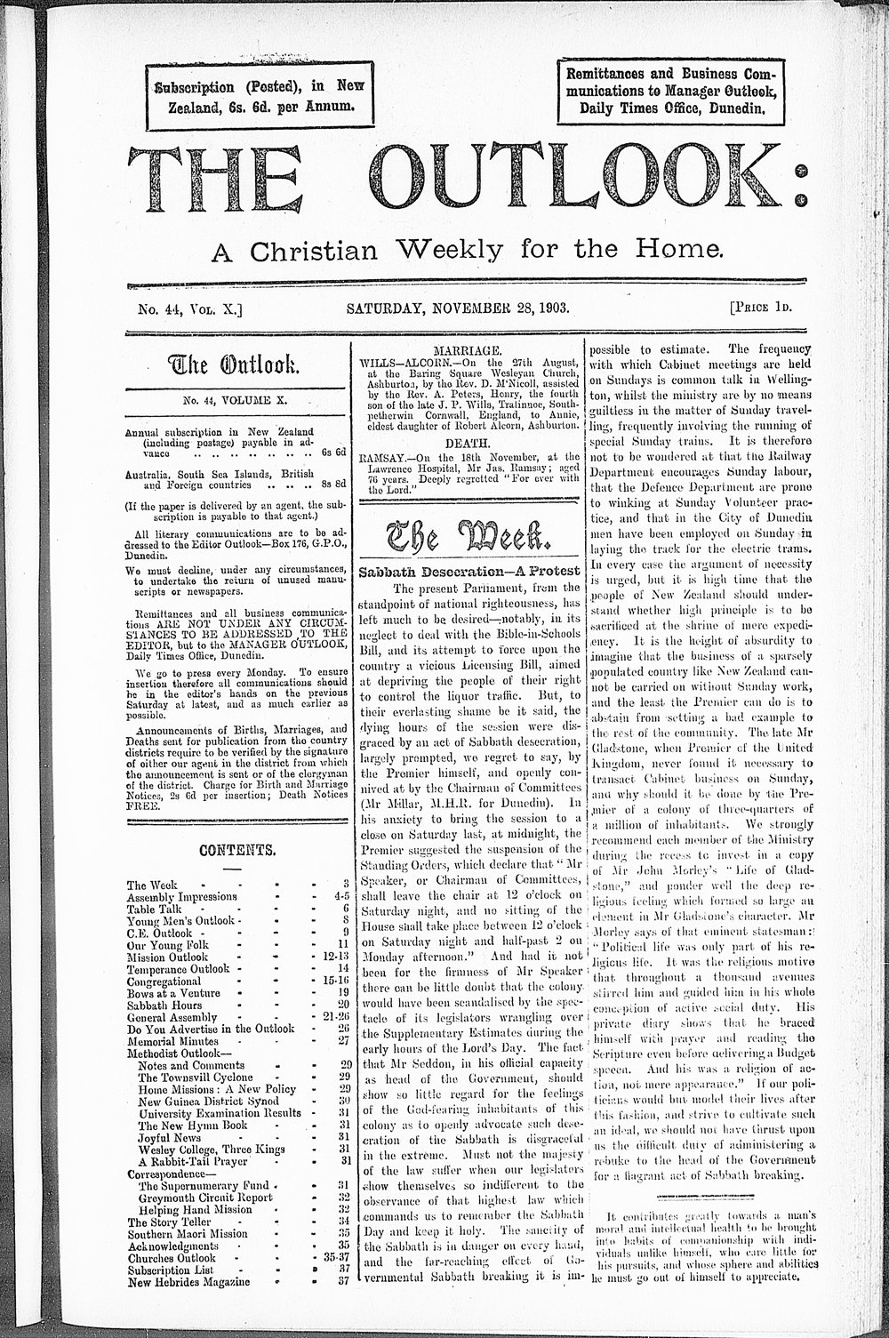 The Outlook: 28th November 1903