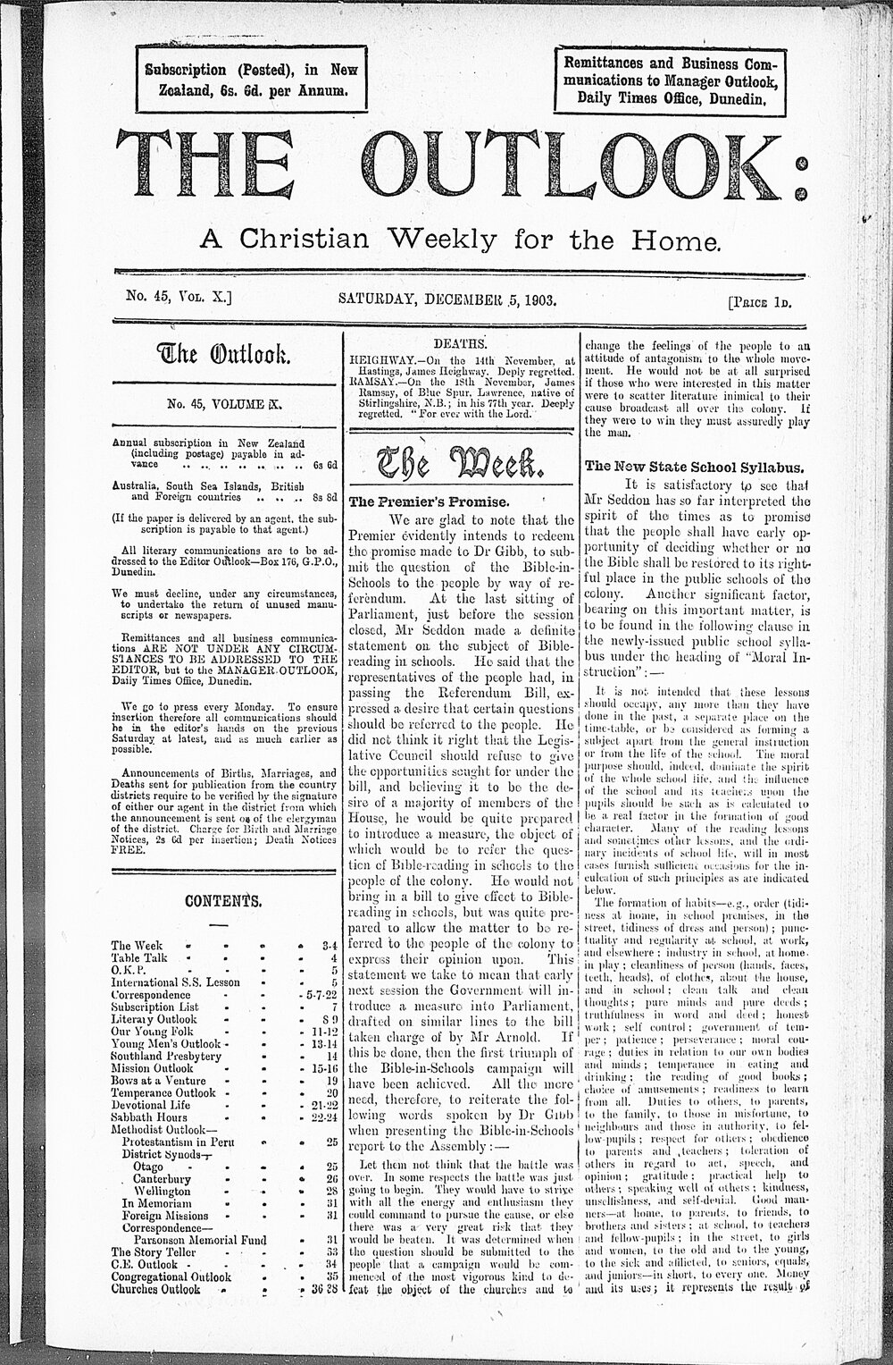 The Outlook: 5th December 1903